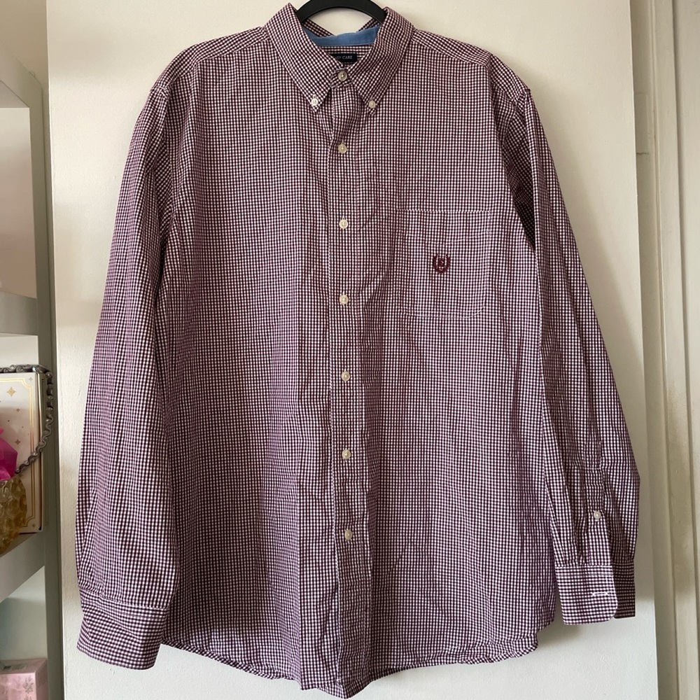 CHAPS|Men's Marroon Checkered Button up Shirt|XL|EUC